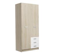 mattfy - Armario de dos Puertas con Altillo y tres cajones modelo Noah para Dormitorios de Matrimonio e Infantiles, Color Puccini - Andersen, Medidas: 94,8 cm (Ancho) x 207,6 cm (Alto) x 50 cm (Fondo)