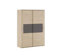 Mattfy - Armario de Dos Puertas Correderas con Altillo Modelo Noah para Dormitorios de Matrimonio e Infantiles, Color Puccini - Grafito, Medidas: 150 cm (Ancho) x 208 cm (Alto) x 55 cm (Fondo)