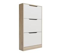 Mattfy - Zapatero con 3 Puertas, Mueble para Zapatos Estrecho, Modelo Axel, Acabado en Color Cambria y Blanco, Medidas: 107 cm (Alto) x 60 cm (Ancho) x 17,3 cm (Fondo) Práctico y Funcional