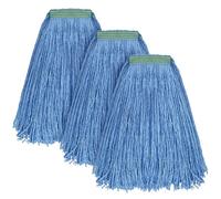 Matthew Cleaning - Juego de 3 mopas de algodón para piso, de 16 onzas, de algodón con extremos cortados, recargas de fregona de cuerda resistentes, mezcla de diadema, repuesto de cabezal de fregona para el hogar, uso industrial y comercial (azul)
