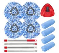 Matthew - Kit de repuesto para fregona giratoria, 4 cabezales de repuesto, mango y base de 30 a 58 pulgadas (azul, sistema de 1 tanque)