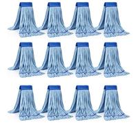 Matthew - Mopa de microfibra de limpieza (grande, azul, paquete de 12), repuesto de cabezal de fregona resistente, excelente absorción, lavado premium, reutilizable, extremo de bucle para el hogar,