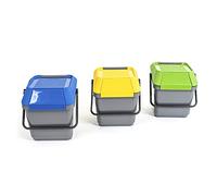 MATTIUSSI Cubos Reciclaje APILABLES para ECONOMIZAR EL Espacio (3 Unidad Gris con Tapas Azul Verde y Amarillo): EASYMAX 35 litros Cada