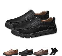 Matufit Men's Handcrafted Cowhide Orthopedic Loafers - Wide Toe Box, Upgraded Comfortable Slip on Casual Walking Shoes (Black,40.5)