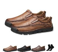 Matufit Men's Handcrafted Cowhide Orthopedic Loafers - Wide Toe Box, Upgraded Comfortable Slip on Casual Walking Shoes (Brown,41)