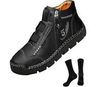 Matufit Shoes for Men, Matufit Orthopedic Loafers, Men's Leather Waterproof Non-Slip Shoes, Side Zip Slip-On Flats (Black,41)