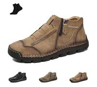 Matufit Shoes for Men, Men's Genuine Leather Waterproof Non-Slip Fashionable Orthopedic Shoes, Side Zip Slip-On Loafers (Brown,48)