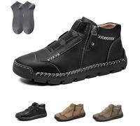 Matufit Shoes for Men, Men's Genuine Leather Waterproof Non-Slip Fashionable Orthopedic Shoes, Side Zip Slip-On Flats (Black,41)
