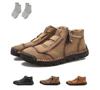 Matufit Shoes for Men,Men's Leather Waterproof Non-Slip Fashionable Orthopedic Shoes,Side Zip Slip-On Flats,for Winter (Khaki,41)