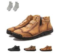 Matufit Shoes for Men,Men's Leather Waterproof Non-Slip Fashionable Orthopedic Shoes,Side Zip Slip-On Flats,for Winter (Brown,45)