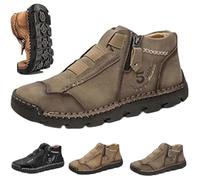 Matufit Shoes for Men,Men's Leather Waterproof Non-Slip Fashionable Shoes,Slip-On Casual Walking Shoess (Khaki,32.5)