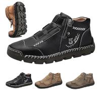 Matufit Shoes for Men,Men's Leather Waterproof Non-Slip Fashionable Shoes,Slip-On Casual Walking Shoess (Black,32 1/3)