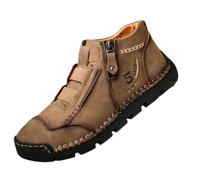 Matufit - Zapatos para hombre, de cuero, impermeables, antideslizantes, modernos, ortopédicos, informales, con cremallera lateral, sin cordones, zapatos planos, Khaki, 42.5 EU