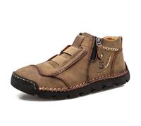 Matufit - Zapatos para hombre, de piel auténtica, impermeables, antideslizantes, de moda, ortopédicos, con cremallera lateral, zapatos planos sin cordones, Khaki, 46 EU