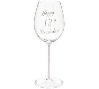 Maturi Copa de vino ‘Happy 18th Birthday’ con tallo de diamante plateado - 400 ml