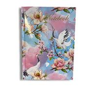 Maturi Cuaderno de tapa dura A5, diseño de flores y grullas de magnolia con detalles de lámina dorada y acabado brillante