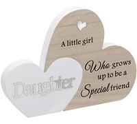 Maturi Placa de corazón Doble con Texto en inglés Daughter, Madera, marrón, 23 x 16 x 2 cm