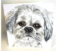 Maturi Tarjeta de felicitación en blanco con acuarela Lhasa Apso Dog Image,Multicolor,441036