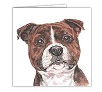 Maturi Tarjeta de felicitación en blanco con imagen de perro Staffordshire Bull Terrier en acuarela