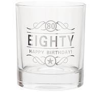 Vaso de alcohol para 80.º cumpleaños ‘Eighty. Happy Birthday!’, 350 ml, en caja de regalo