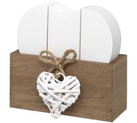 Maturi Woven Design Set of 4 Wooden Heart Shaped Coasters with Stand Juego de 4 Posavasos de Madera con Forma de corazón con Soporte