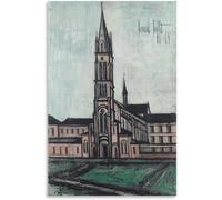 Matvsd Kohecs Pink Church de Bernard Buffet Póster e impresiones Arte de pared vintage Cuadro de Bernard Buffet Cuadro de lienzo para decoración de oficina 40x60cmx1 sin marco