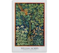 Matvsd Kohecs Póster de William Morris Árbol y pájaro Arte mural de flores de William Morris Grabados abstractos Imagen retro para decoración del hogar 30x45cm Sin marco