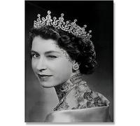 Matvsd Kohecs Póster y grabados de la reina Isabel II Tatuaje Cuadro de retrato en lienzo Arte mural Pintura de retrato de la Reina Isabel para la decoración mural del hogar 30x40cmx1 sin marco