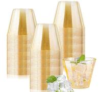 mauepersu Vasos Plastico, 50 Piezas Vasos Plastico Duro, Vasos Para Beber de 270 ml_9oz, Vasos de Plástico Reutilizables Para Cócteles, Champán, Cerveza, Martinis, Postres (brillo dorado)