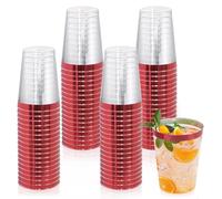 mauepersu Vasos Plastico, 50 Piezas Vasos Plastico Duro, Vasos Para Beber de 280 ml_10oz, Vasos de Plástico Reutilizables Para Cócteles, Champán, Cerveza, Martinis, Postres (rojo)