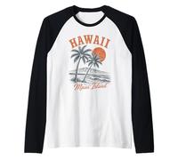 Maui Hawaii Island Palmera Sunset Retro Beach Design Camiseta Manga Raglan