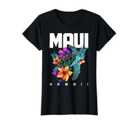 Maui Hawaii Tortuga Marina Buceo Flor Recuerdo Hawaiano Camiseta gráfica económica
