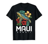 Maui Hawaii Tortuga Marina Buceo Flor Recuerdo Hawaiano Camiseta gráfica económica