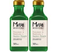 Maui Moisture Thicken & Restore + Bamboo Fibers Shampoo (385 ml), champú sin sulfatos ni parabenos fortalecedor y reparador con fibras de bambú para cabello dañado y quebradizo (Paquete de 2)
