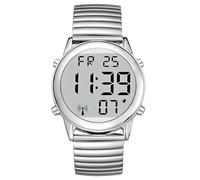 MAUJOY Reloj de pulsera para hombre que habla en alemán, con pantalla LCD, números grandes, fácil de leer, indicador de fecha y hora, para ciegos, personas mayores y con demencia, plata, Clásico
