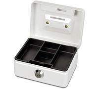 Maul 56030-02 - Caja de efectivo, blanco | acero lacado resistente, bandeja extraíble ordenada, cerradura cilíndrica fiable, formato compacto para propinas