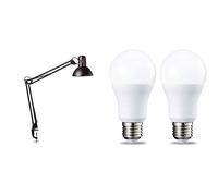 Maul 8230590 MAULstudy - Lámpara de bajo consumo + Amazon Basics Bombilla LED Esférica E27, 10W (equivalente a 75W), Blanco Frío - 2 unidades