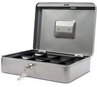 MAUL Caja fuerte de acero 30 x 24 x 8,7 cm – Cerradura, bandeja extraíble, 2 llaves, asa – Plata