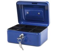 MAUL caja fuerte de acero 15.2 x 11.5 x 8 cm | Caja caudales con cerradura | Bandeja extraíble para monedas | Caja con 2 llaves | Caja registradora robusta con asa | Azur