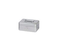 MAUL caja fuerte de acero 20 x 16 x 9 cm | Caja caudales con cerradura | Bandeja extraíble para monedas | Caja con 2 llaves | Caja registradora robusta con asa | Plata