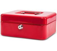MAUL caja fuerte de acero 20 x 16 x 9 cm | Caja caudales con cerradura | Bandeja extraíble para monedas | Caja con 2 llaves | Caja registradora robusta con asa | Rojo