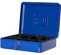 MAUL caja fuerte de acero 30 x 24 x 8,7 cm | Caja caudales con cerradura | Bandeja extraíble para monedas | Caja con 2 llaves | Caja registradora robusta con asa | Azul