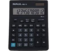 MAUL calculadora Bolsillo MXL 12 | Pantalla Grande de 12 dígitos | Calculadora Grande con Funciones comerciales | Calculadora con batería y energía Solar | 20,5 x 15,5 x 3,5 cm | Negro
