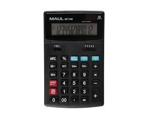 Maul Calculadora Comercial MCT 500, Calculadora con Funciones comerciales y Pantalla de 12 dígitos, Pantalla en ángulo Grande, Incluye calculadora de impuestos, Solar/Batería, Negro