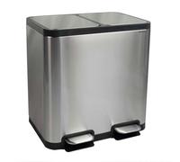 MAUL Cubo de basura con pedal MAULcycle de 40 l, de acero inoxidable con dos compartimentos, tapa de cierre suave con filtro de olores, cubo de basura para oficina, baño, cocina, 37,8 x 46 x 49,2 cm