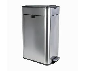 MAUL Cubo de basura con pedal MAULwing de 40 l | Cubo de basura de acero inoxidable con pedal | Tapa de cierre suave con filtro de olores | Cubo de basura para oficina, baño, cocina | 45,6 x 27,7 x