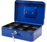 MAUL Caja caudales de acero 25 x 18 x 9 cm con cerradura, bandeja extraíble, 2 llaves y asa Azul