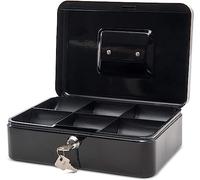MAUL Geldkassette, schwarz, Maße: (B)250 x (T)191 x (H)90 mm | acero resistente, cierre con llave, monedas ordenadas, billetes protegidos, ideal para cobros y propinas