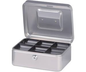MAUL Geldkassette, silber, Maße: (B)200 x (T)170 x (H)90 mm | acero lacado resistente, formato compacto 17 x 20 x 9 cm, cilindro seguro, asa cómoda, ideal efectivo propinas