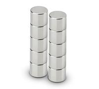 MAUL Imán de disco de neodimio de alta adherencia para un uso versátil, imán redondo con diseño elegante y moderno, diámetro de 10 x 10 mm, paquete de 10 unidades, color plateado claro
